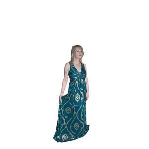 NW Nightway Bohemian-Inspired Teal & Gold toned Maxi Dress Size 8